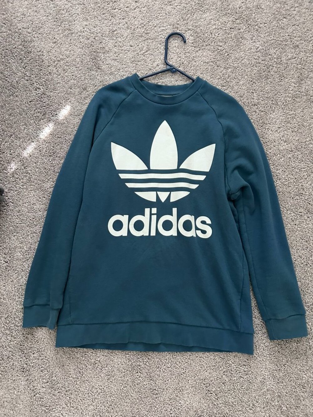 Adidas Teal Blue Trefoil Big Logo Cotton Crewneck Sweatshirt Large